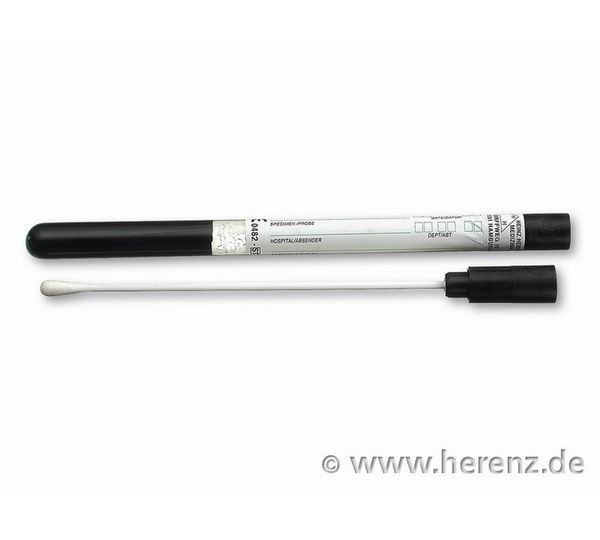 Heinz Herenz Abstrichbesteck mit Medium, TS-Swab PL Amies charcoal, PS-Stäbchen, Viskose Kopf, 150 St/Pkg