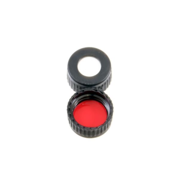 Thermo Fisher Scientific Screw Cap SureSTART Level 3, 9 mm, PP black & Septum white Silicone/red PTFE, Bonded, 1 mm, 1000/PAK