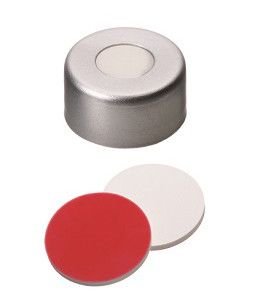 Altmann Analytik Bördelkappe ND11, Verschluss: Aluminium, farblos lackiert mit 5,5 mm Loch, Silikon weiß/PTFE rot, UltraClean, 1,3 mm, 1000 St/Pkg