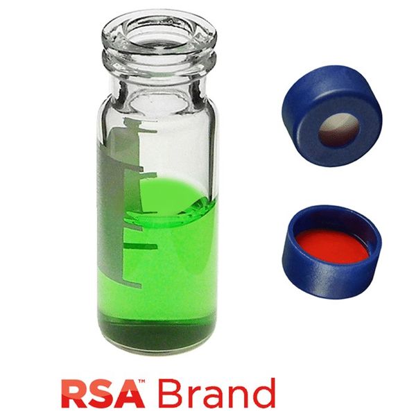 Microsolv Fläschchen & Kappen-Kit inkl. 100 2ml, Snap Top, Klarglas RSA Autosampler Fläschchen / Schreibfeld / Fülllinien & 100 blaue Schnappkappen 