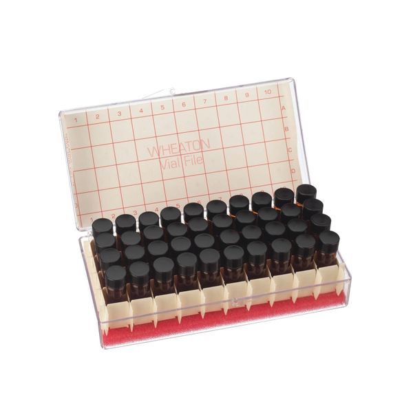 DWK Wheaton 4 ml Fläschchen in Fläschchen File, schwarze PF-Kappe 13-425 mit Loch, PTFE/Silikon-Einlage, klar, 40 St/Pkg
