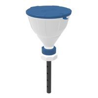 Product Image of Funnel ''ARNOLD'' with ball-valve and lid, V2.0, S70/71, HDPE white, with lance (220 mm), splash guard and removable sieve, funnel diameter = 200 mm