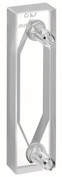 Hellma Durchfluss-Küvette, Typ 137-QS, HP Quarzglas, WL 200-2500 nm, Schichtdicke 5 mm, (HxB) 20x9 mm, 1300 μl, Zu-und Abfluss-Stutzen, für 