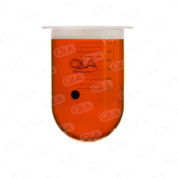QLA 1000mL Amber UltraCenter Precision Glass Vessel with Plastic Rim, Serialized
