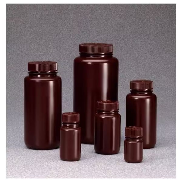 Nalgene Thermo Scientific Weithalsflasche Economy, HDPE, braun, 250 ml, mit Schraubverschluss 43 mm, 72 St/Pkg