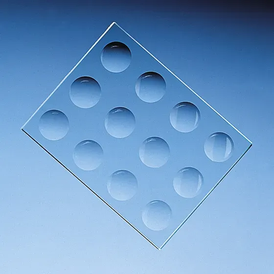 Brand GmbH & Co. KG Färbeplatte, Natron-Kalk-Glas, 130x100x 6 mm, 12 Vertiefungen D.20-22 mm