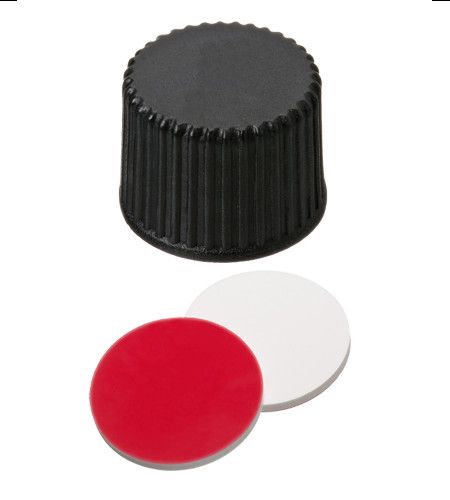 Altmann Analytik Schraubkappe, ND8 Silikon weiß/PTFE rot UltraClean Verschluss (PP), schwarz, geschlossen, 8-425 Gewinde, 45° shore A, 1,3 mm, 10x100/