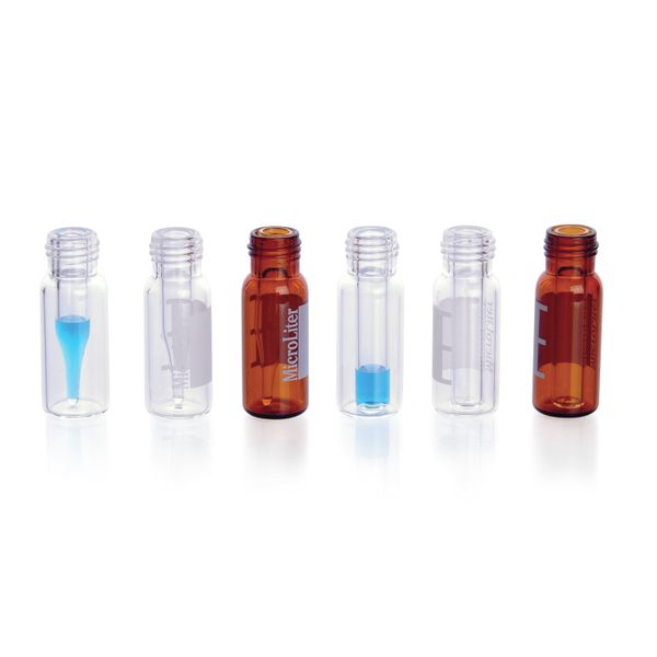 DWK Wheaton 9 mm vials, clear glass, title block, 400 μl, glass insert, conical, drawn tip, screw thread, 100 pc/PAK