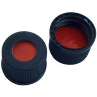 Product Image of 13 mm PP screw cap, black, with hole, NK red-orange/TEF transparent, 1.3 mm, 1000 pc/PAK