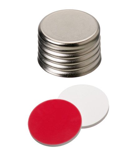 Altmann Analytik Schraubkappe, ND18 Magnetische Universalschraubkappe, 1,3 mm, geschlossen, Si weiß/PTFE rot, silber, 10x100/PAK, Nachfolger ist 