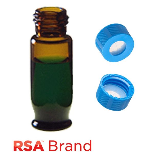 Microsolv Fläschchen & Kappen-Kit inkl. 100 1,8ml Maximum Recovery Schraubkappe, Amber RSA Autosampler Fläschchen & 100 Hellblaue Schraubkappen mit 