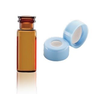 DWK Wheaton 1,8 ml E-Z Fläschchen, 12 x 32 mm, braun, Boro, Schnappverschluss blau, PTFE/Silikon-Einlage, 100 St/Pkg