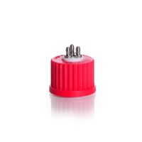 Product Image of DURAN Connection Cap System GL 25 with red PBT screw-cap, PTFE inert with 3-ports (stainless steel)