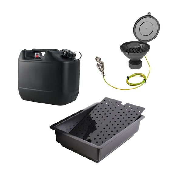 SCAT Waste Disposal-Set 3: Funnel with lid MARCO, V2.0, S60/61, HDPE-EL, sieve, earthing cable, 10 L can, collecting tray