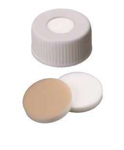 Altmann Analytik Schraubkappe, ND24 PP weiß, 12,5 mm Loch, Butyl rot/PTFE grau, 2,5 mm, 55° shore A, 10x100/PAK