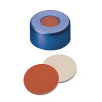 Product Image of Bördelkappe, ND11 Verschluss: Aluminium, blau lackiert mit 5,5 mm Loch, RedRubber/PTFE beige, geprüfte Instrumentenhersteller-Qualität, 1,0 mm, 1000/PAK