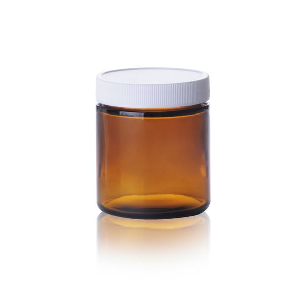 DWK Wheaton 125 ml Flasche, Braunglas, geradwandig, weiße PP-Kappe mit PE-Dichtung, 24 St/Pkg