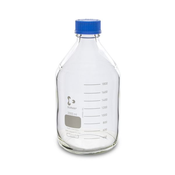 SCAT Enghalsflasche, DURAN Borosilikatglas, GL45, 2000 ml, rund, klar, mit Kappe und Ausgießring