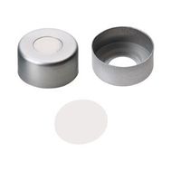 Product Image of Bördelkappe, ND11 Verschluss: Aluminium, farblos lackiert mit Loch, mit Rollierung, PTFE virginal (Abdichtung durch O-Ring), 0,25 mm, 1000/PAK