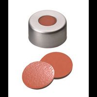Bördelkappe, ND11 Verschluss: Aluminium, farblos lackiert mit 5,5 mm Loch, Naturkautschuk rot-orange/Butyl rot/TEF transparent, 1000/PAK