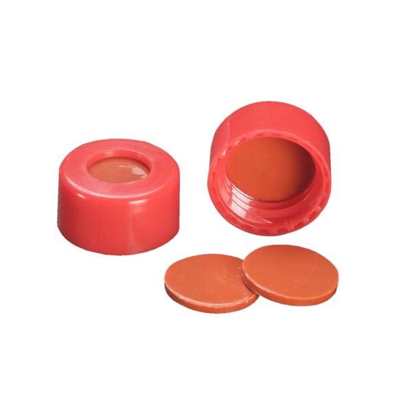 DWK Wheaton 9 mm Schraubkappe, rot, mit Septum ETFE/Silikon rot gebrannt, 100 St/Pkg