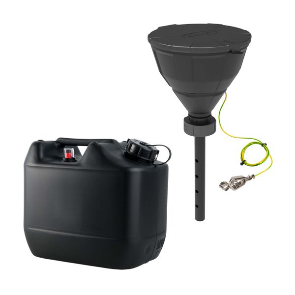 SCAT Entsorgungs-Set 1: Kugeltrichter "ARNOLD", V2.0, S60/61, HDPE-EL, Lanze, Spritzschutz, Sieb, Erdungskabel, 10 L Kanister
