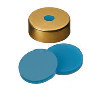 Product Image of Bördelkappe, UltraClean ND20, magnetisch, gold, mit 5 mm Loch, Si blau transparent/PTFE transparent, 3,0 mm, 10x100/PAK