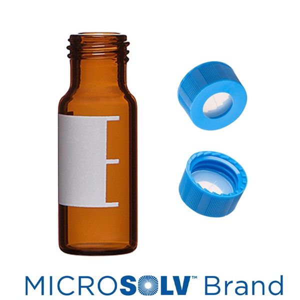 Microsolv EPP Vial, PP amber, 2 ml, Screw Cap light blue with bonded PTFE/Sil/PTFE Septa slit, Write-on Patch, 100 pc/PAK