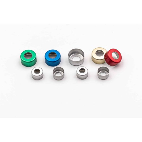 Altmann Analytik 20 mm UltraClean Aluminium Crimp Cap, silver, with hole, white silicone/beige PTFE, 45° shore A, 3 mm, 10 x 100 pc/PAK