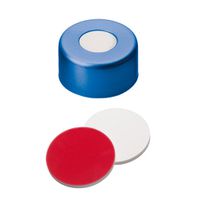 Product Image of Bördelkappe, ND11 Verschluss: Aluminium, blau lackiert mit 5,5 mm Loch, Silikon weiß/PTFE rot UltraClean, 1,3 mm, 10x100/PAK