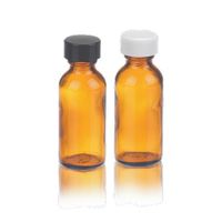 Product Image of 125 ml round bottle Boston, brown, AR-glass, white PP-cap with PTFE/PE-seal, safety coated, 24 pc/PAK