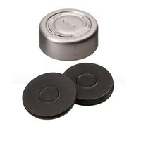 Product Image of ND20 Butyl Combination Seal: Aluminum Cap, clear lacquered, complete tear off, Moulded Septa Butyl, dark grey, 10 x 100 pc