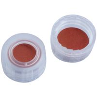Product Image of 9 mm PP screw cap, transparent, with hole, natural rubber red-orange/TEF transparent, 1 mm, 1000 pc/PAK