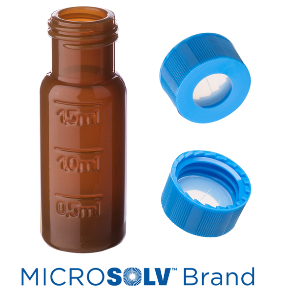 Microsolv Vial & Cap Kit: 2 ml, screw top, amber PP autosampler vials with fill lines + screw caps with pre-slit, clear AQR Silicone Rubber / Clear 