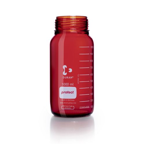 Duran Group DURAN GLS 80 Laboratory glass bottle protect, plastic coated (PU), amber, with screw cap and pouring ring (PP), 1000 ml, 10 pc/PAK