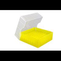 ratiolab®Cryo-Boxes, PP, grid 7x 7, yellow, 133 x 133 x 50/75 mm, combi-lid, 5 pc/PAK