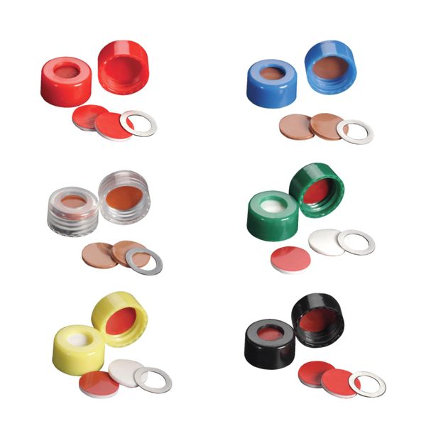 DWK Wheaton 9 mm Kappe, natur, ScrewTin mit Metall-O-Ring, mit PTFE/Silikon-Septum, Schraubgewinde, EVA, 100 St/Pkg