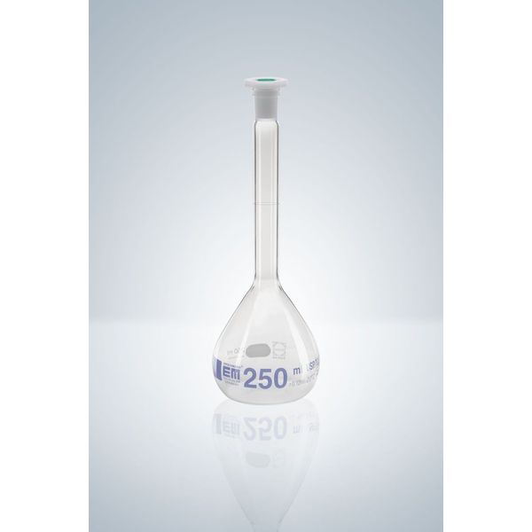 Hirschmann Messkolben, klar, NS 14/23, 200 ml, blau grad., A, CZ, PE-stopper, CZ, Ringm., PE-St., CZ, Ringm., PE-St., 2 St/Pkg