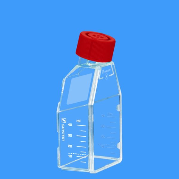 Sarstedt Zellkulturflasche, T-25, PS, 7 - 12,5 ml, Oberfläche: Standard, für adhärente Zellen, mit 2-Positionen-Schraubkappe PE rot, TC Tested, 30 x 