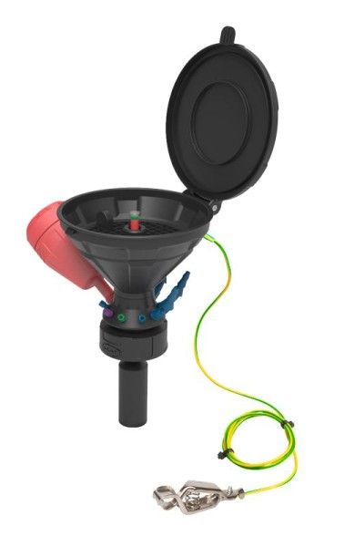 SCAT Universal Waste Hub JAN, S60/61, PE-HD-EL, Sicherheitstrichter, Füllstandsanzeige, inklusive Fittinge und Blindstopfen