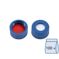 Product Image of N 9 PP screw cap, blue, center hole Silicone white/PTFE red Hardness: 40° shore A Thickness: 1.0 mm