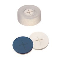 Product Image of Schnappringkappe, ND11 PE: transparent mit 6 mm Loch, Silikon weiß /PTFE blau, kreuzgeschlitzt, harte Kappe, 1,0 mm, 1000/PAK