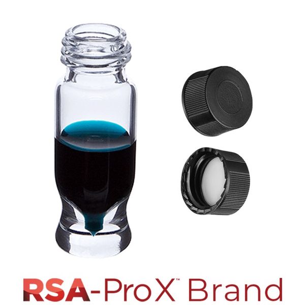 Microsolv Fläschchen & Kappen-Kit: 100 1.2ml, Schraubverschluss, hydrophob, klar MRQ Autosampler Fläschchen und 100 solide schwarze Kappen mit klarem 