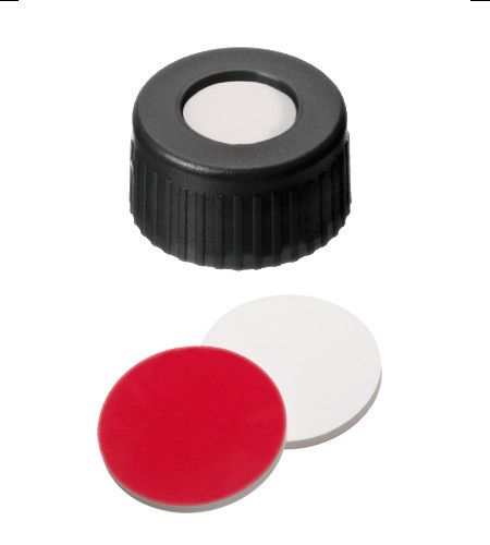 Altmann Analytik Kurzgewindekappe, ND9 PP, schwarz, 1,0 mm, Silikon weiß/PTFE rot, UltraClean, 1000/PAK