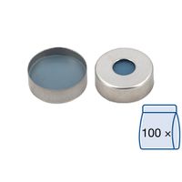 Product Image of N 20 Magnetic crimp cap, silver, 8 mm center hole Silicone blue transparent/PTFE colourless