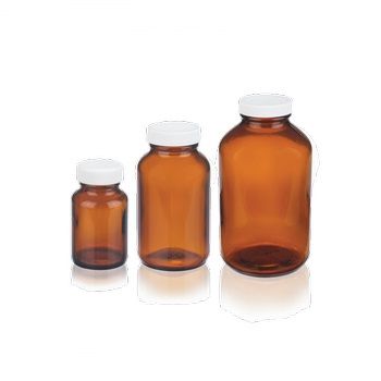 DWK Wheaton Weithals-Verpackungsflasche, braun, AR-Glas, 2oz, Schraubkappe, PP, weiß, 33-400 mit PV-Einlage, 44 x 75 mm, 216 St/Pkg