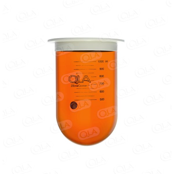 QLA 1000 ml Amber UltraCenter Precision Glass Vessel with Plastic Rim (longer length), Serialized