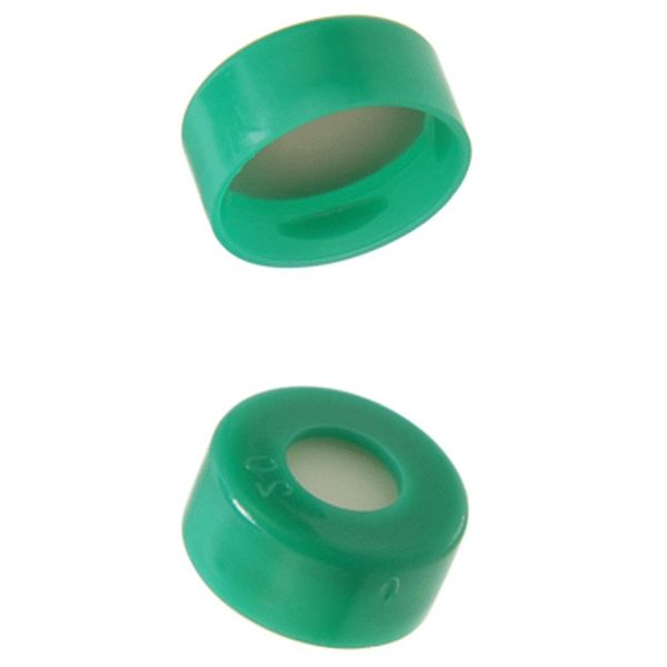 Microsolv Snap Cap green, smooth, PE, with 0.04"" thick, white Sil/Natural PTFE Septa, for 11mm, 12x32mm Snap Top autosampler vials, 1000 pc/PAK