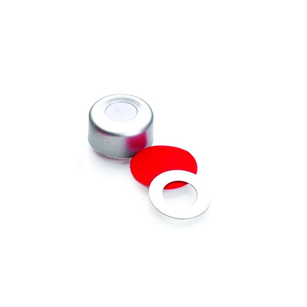 DWK Wheaton 11 mm Bördelkappe, silberfarben, AlumiTin mit Metall-O-Ring, mit PTFE/Silikon/PTFE-Septum, 100 St/Pkg