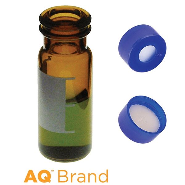 Microsolv Vial & Cap Kit incl. 100 2ml, Snap Top, Amber Autosampler Vials with Write-On Patch/fill lines & 100 blue Snap Caps with fittedTan Silicone 